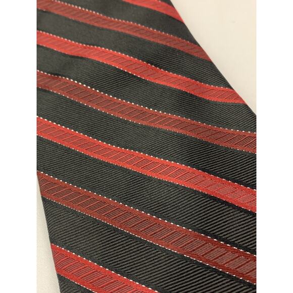 Metropolitan View Men's Silk Tie Metallic 58" Necktie Black Red Silver Diagonal - Picture 3 of 5